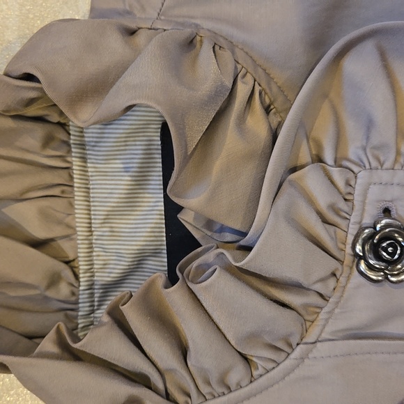 Betsey Johnson Unique Tan/Taupe Ruffle Accent Trench Coat - Picture 6 of 11